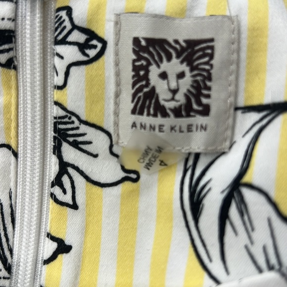 Sz4 Anne Klein Yellow Black White Floral Print Sleeveless Dress Belted - Picture 5 of 6